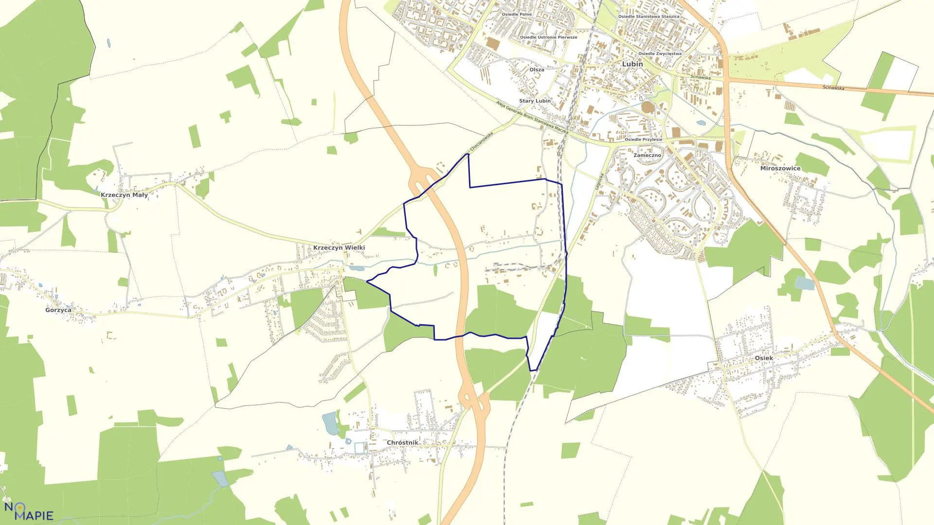 Mapa obrębu Obręb 10 w mieście Lubin