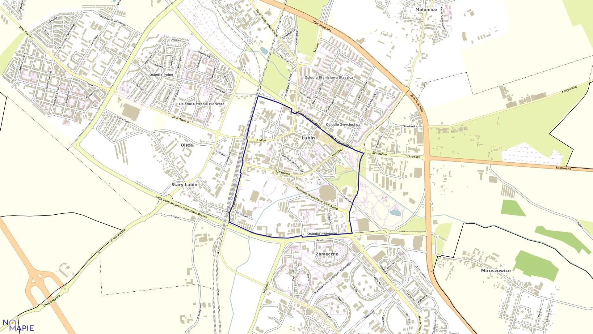 Mapa obrębu Obręb 5 w mieście Lubin